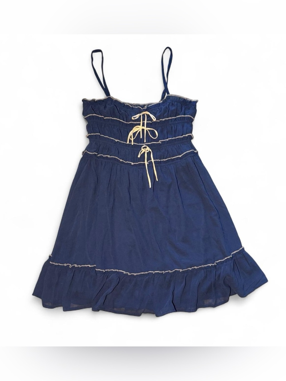 Thirty One dusty Blue dress with bows Babydoll mini dress Size: L☮️